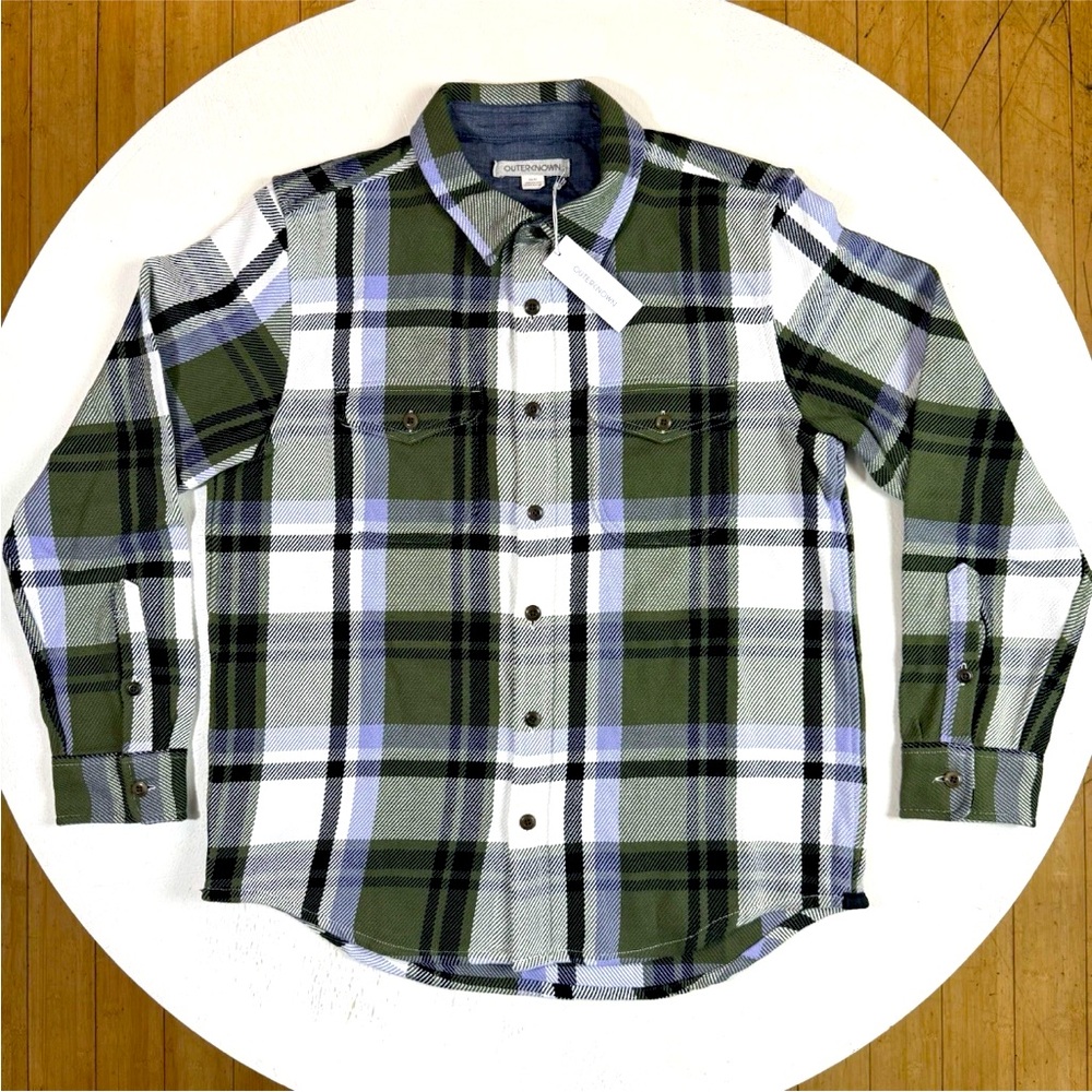 Outerknown Men Size Small Blanket Button Up Shirt Olive Essex Plaid Check S